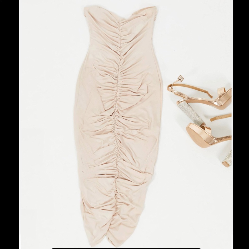 Runched Bandeau Style dress in Nude